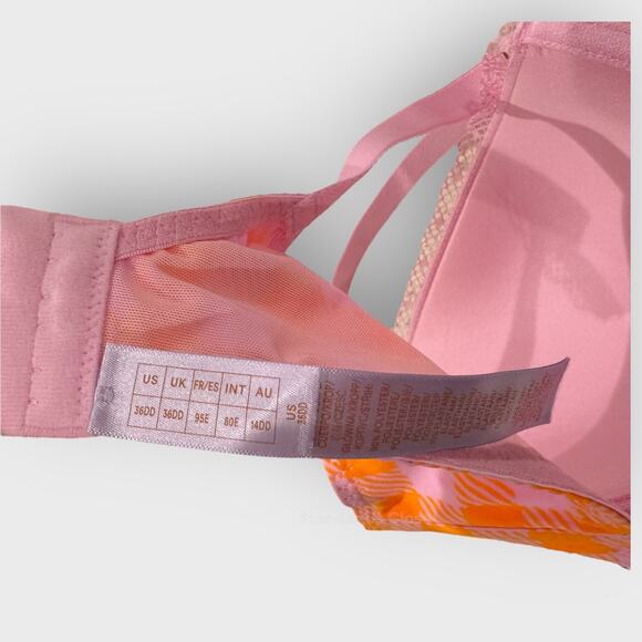Savage X Fenty Gingham Remix Padded Low Balconette Bra | 36DD | Pink Orange - Picture 2 of 5